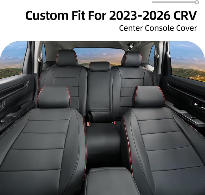 Lolcar CRV Seat Covers Custom Fit for Honda CRV 2023 2024 2025 2026 Leather Car Seat Cover Full Set for Trucks SUV,Waterproof Car Seat Cushion,Faux Leather (Black with red Trim) - Image 8
