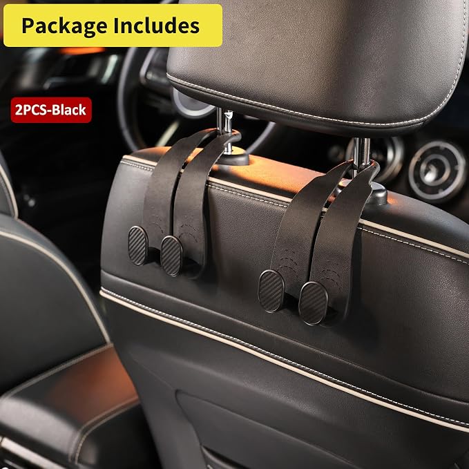 WEIHAO Purse Hook for Car Headrest, Silicone Car Seat Back Storage Hook, Twin Hooks Carbon Fiber Textured Car Headrest Hangers, Bag Holder for Sedan, Trucks, SUVs, Most Vehicles (Black-2PCS) - Image 7