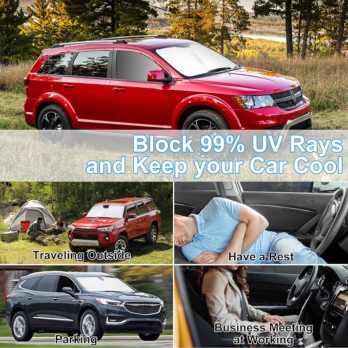 3PCS Car Window Shades Front Windshield Sun Shade Foldable Window Shade Custom Fit for Do-dge Journey 2009-2020 Accessories Car Shades for Front Windows Anti-UV Rays Block Heat - Image 6