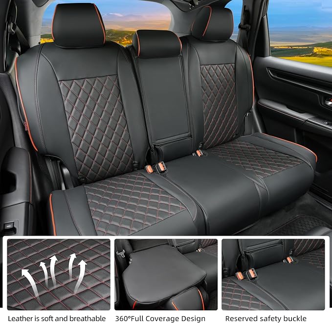 Lolcar CRV Seat Covers Custom Fit for Honda CRV 2023 2024 2025 2026 Leather Car Seat Cover Full Set for Trucks SUV,Waterproof Car Seat Cushion,Faux Leather (Black Red Grid) - Image 9