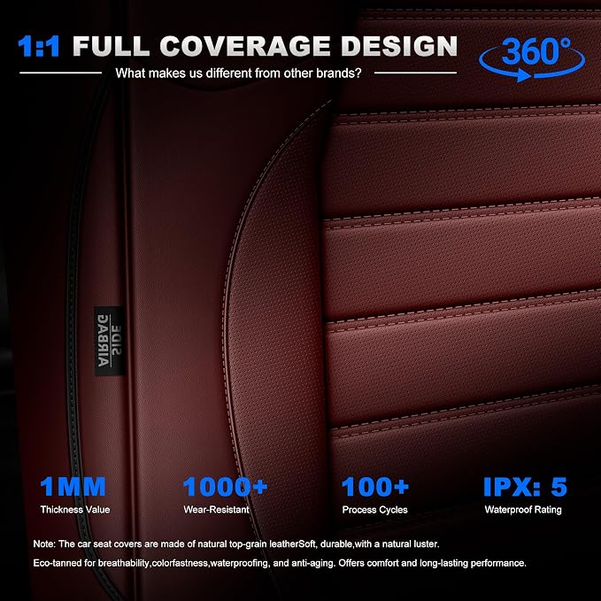 Seat Covers Custom Fit for CRV 2017 2018 2019 2020 2021 2022 | CR-V Faux Leather Car Seat Cover Full Set Front & Rear Car Seat Protector(Burgundy,5 Seats) - Image 8