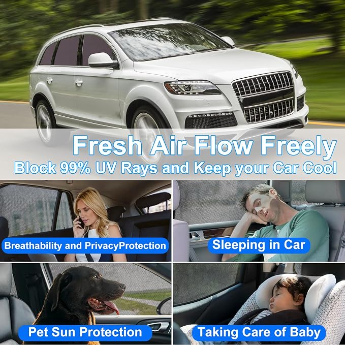 Front Side Half Window Shade Foldable Custom Fit for Audi Q7 2011-2015 Car Window Shades for Side Window Sun Shade UV Protection Heat Insulation for Camping Sleeping 6PCS - Image 6