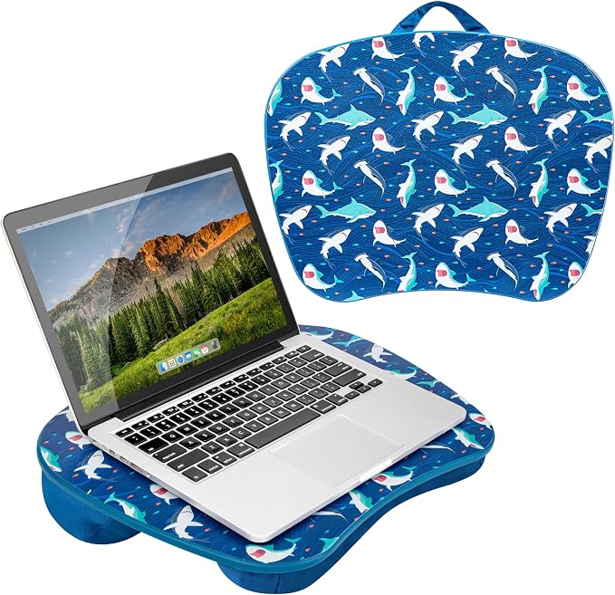 LAPGEAR MyStyle Lap Desk – Shark, Fits 15.6” Laptops | Dual-Bolster Microbead Cushion, Built-In Carry Handle, Ergonomic Curved Front Edge - Image 6
