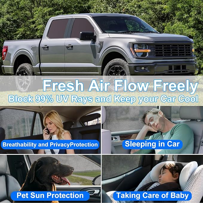 Front Side Half Window Shade Foldable Custom Fit for 2016-2024 Ford F150 Car Window Shades for Side Window Sun Shade UV Protection Heat Insulation for Camping Sleeping 4PCS - Image 6