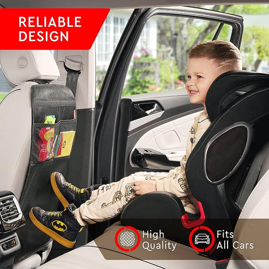 Helteko Back Seat Protector for Car, 2 Pack Premium Kick Mats for Kids, Extra Large Car Seat Cover for Backseat with Mesh Pockets, Waterproof Dirt & Mud Protection, Black - Image 2
