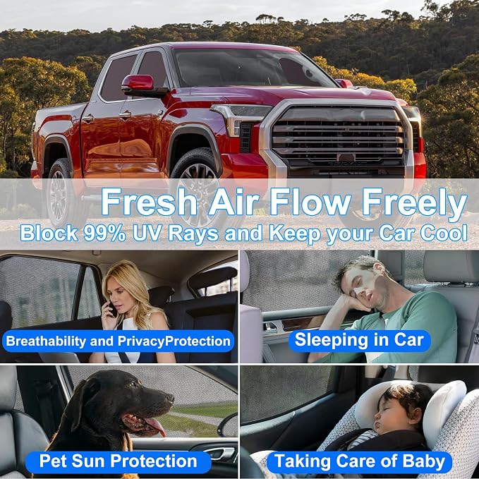 Front Side Half Window Shade Foldable Custom Fit for Toyota Tundra 2022-2024 Car Window Shades for Side Window Sun Shade UV Protection Heat Insulation for Camping Sleeping 4PCS - Image 6