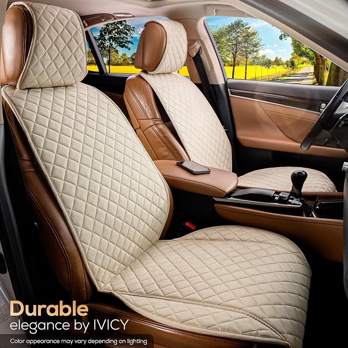 IVICY Faux Suede Front Car Seat Cover, Seat Protector, 1 Unit, Light Beige | Non-Slip Bucket Sear Cover for Most Cars, SUVs, Vans & Trucks – Machine Washable, Side-Airbag Friendly - Image 8