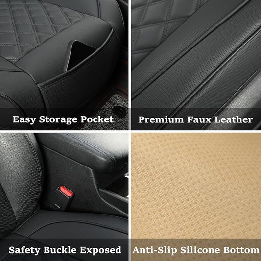 2 Pack Leather Front Car Seat Covers,Bottom Seat Covers for Cars,Driver Car Seat Cushion Cover,Luxury Seat Protectors,Waterproof,Full Wrap,for Most Vehicles,Sedan,Truck,SUV(Black) - Image 2