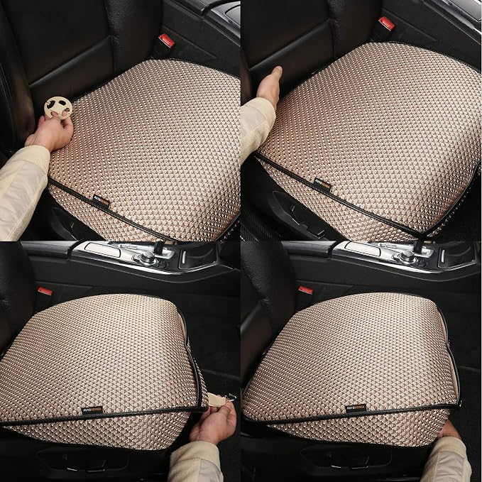Auto Newer Breathable Universal Four Seasons Car Seat Covers, Luxury Car Seat Cushion,Protectors for Front Seat Bottoms,Compatible with 95% Vehicles, Fit for Cars Truck SUV (Gold Beige,2PCS) - Image 6