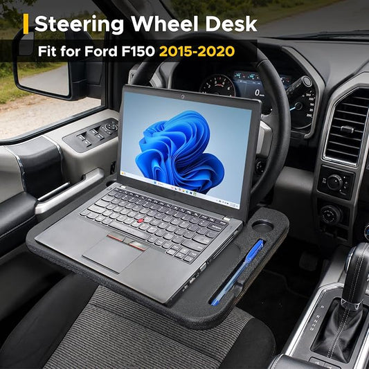 EcoNour 2-in-1 Steering Wheel Desk for Ford F150 2015-2019 2020 | Car Tray Table | Laptop Car Mount with Pen Holder Food Tray for Eating with Drinks Holder Multipurpose Travel Car Accessories - Image 2