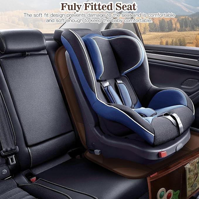 Sinvitron Car Seat Protector for Child Car Seat, Waterproof Car Seat Cover for Leather and Fabric Seats, 2 Mesh Pockets, Non-Slip Bottom, Thick Padding Cushion(1 Pack, Brown) - Image 7