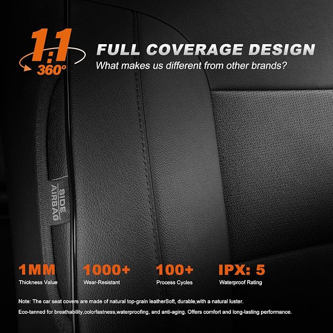 Custom Fit Seat Covers for Honda CRV 2017-2022 | CR-V Faux Leather Seat Cover Full Set Front & Rear Car Seat Protector(Black,5 Seats) - Image 8