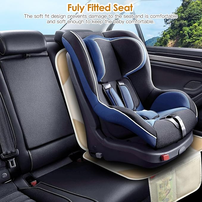 Sinvitron Car Seat Protector for Child Car Seat - Waterproof Non-Slip Leather Mat with 2 Mesh Pockets, Universal Seat Cover for Baby, Pets & Vehicles(2-Pack,Off-White) - Image 8