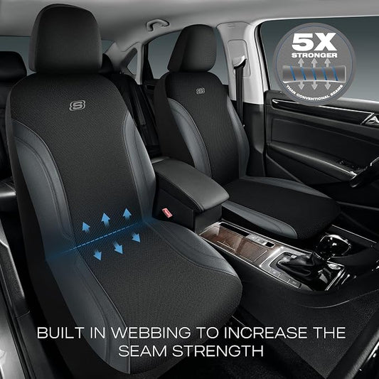 Skechers Car Seat Covers, Work Leather Seat Covers 5-Times Stronger Built-in Webbing, Oxford Fabric Front Seat Covers, Airbag Compatible, Automotive Comfort for Cars, Trucks, SUVs,Grey - Image 2