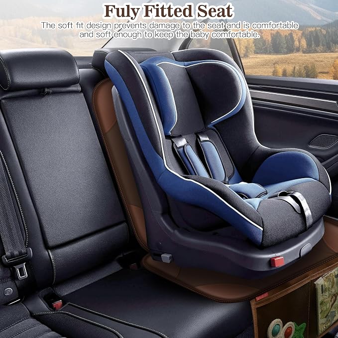 Sinvitron Car Seat Protector for Child Car Seat - Waterproof Non-Slip Leather Mat with 2 Mesh Pockets, Universal Seat Cover for Baby, Pets & Vehicles(2-Pack, Brown) - Image 7