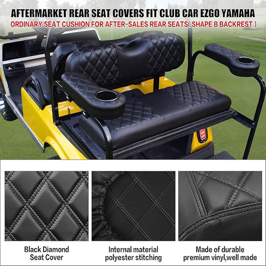 NOKINS Golf Cart Diamond Rear Seat Covers for Club Car, EZGO & Yamaha | Durable Vinyl Build;UV Resistant;All-Weather Protection - Image 2