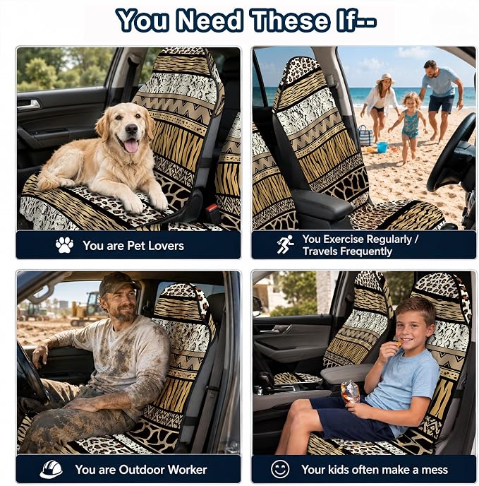 Car Seat Towel Cover 2 Pack for Front Seats, Sweat Absorbent Car Seat Protector with Non-Slip Backing, Waterproof Towel Car Seat Covers for Runners, Gym, Swimming, Beach, Wild Safari Stripe - Image 9