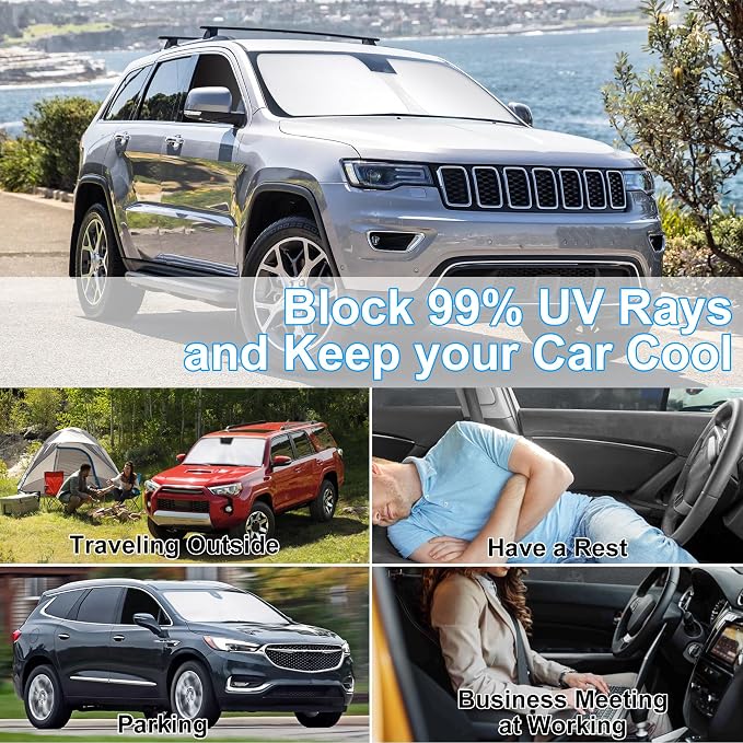 3PCS Car Window Shades Front Windshield Sun Shade Foldable Window Shade Custom Fit for 2011-2019 Jeep Grand Cherokee Accessories Car Shades for Front Windows Anti-UV Rays Block Heat - Image 6