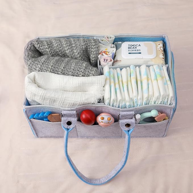 Mr. Pen- Baby Diaper Caddy Organizer, Gray, Blue Inside | Nursery Storage Bin and Car Organizer for Diapers and Baby Wipes - Image 9