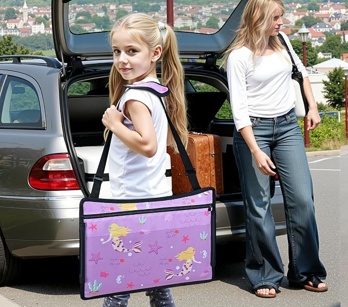 Kids Travel Tray for Toddler Car Seat, Road Trip Activities for Kid | Toddler Car Activities with iPad Holder Stand, Roadtrip Essentials with Dry Erase Board & Cooler Cup Holder,Purple Mermaid - Image 9