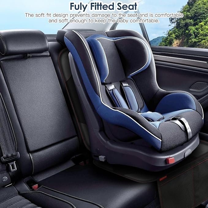Sinvitron Car Seat Protector for Child Car Seat - Waterproof Non-Slip Leather Mat with 2 Mesh Pockets, Universal Seat Cover for Baby, Pets & Vehicles (1-Pack, Black) - Image 8