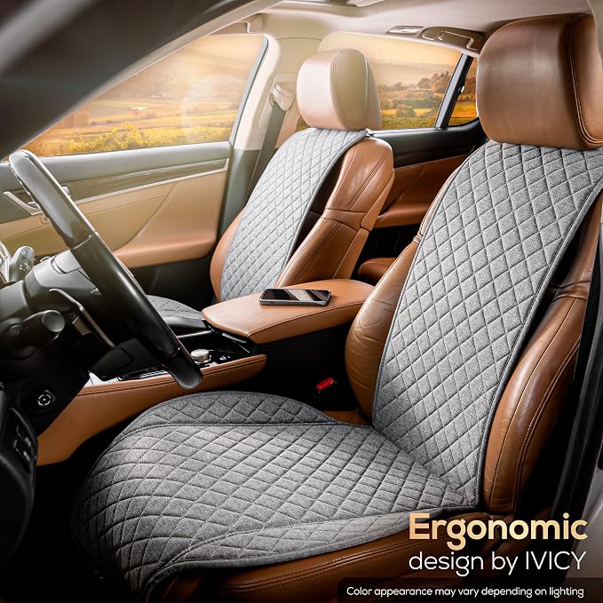 Faux Linen Front Car Seat Cover, Seat Protector, 1 Unit, Cool Gray | Non-Slip Bucket Sear Cover for Most Cars, SUVs, Vans & Trucks – Machine Washable, Side-Airbag Friendly - Image 9