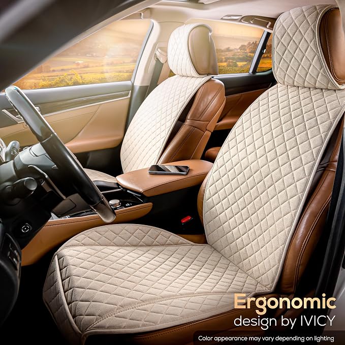 Faux Linen Front Car Seat Cover, Seat Protector, 1 Unit, Light Beige | Non-Slip Bucket Sear Cover for Most Cars, SUVs, Vans & Trucks – Machine Washable, Side-Airbag Friendly - Image 9
