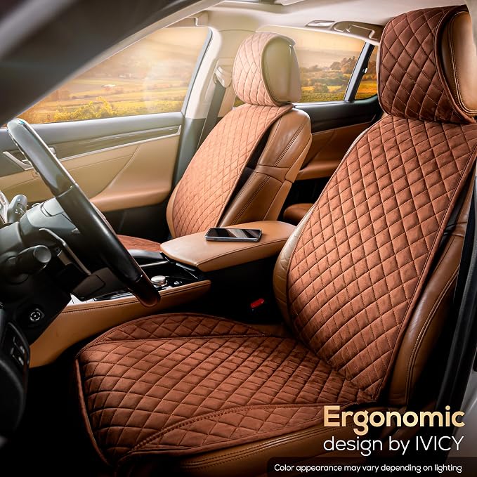 IVICY Faux Suede Front Car Seat Cover, Seat Protector, 1 Unit, Brown | Non-Slip Bucket Sear Cover for Most Cars, SUVs, Vans & Trucks – Machine Washable, Side-Airbag Friendly - Image 9