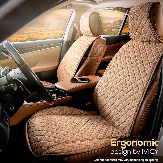Faux Linen Front Car Seat Cover, Seat Protector, 1 Unit, Light Brown | Non-Slip Bucket Sear Cover for Most Cars, SUVs, Vans & Trucks – Machine Washable, Side-Airbag Friendly - Image 9