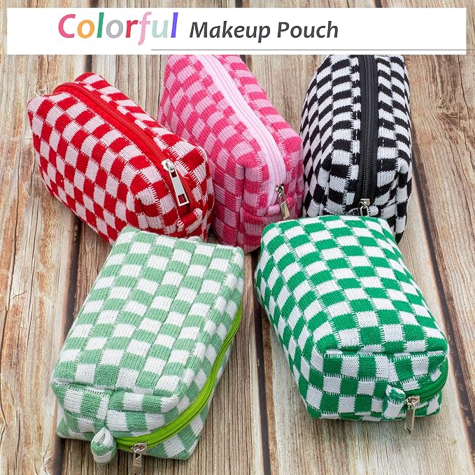 Checkered Makeup Bag for Purse, Small Travel Cosmetic Pouch,Light Green | Cute Zipper Makeup Organizer for Women, Travel Essentials, Toiletries, Makeup Brushes, Beauty Accessories&Bridesmaid Gifts - Image 5