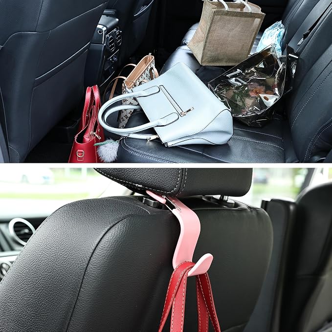 Car Headrest Hooks, 50lbs Load, Durable ABS, 4-Pack Car hooks | 360° rotating, fits most car headrests, holds coats/purses/umbrellas/groceries, easy install, keeps car organized, Pink - Image 8