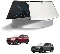KUST Windshield Sun Shade Umbrella for 【2022-2026 Jeep Grand Cherokee】 | Beige and Black | Foldable Sunshade with Bendable Handle | Blocks Heat & UV Scratch Resistant Keep Car Cool Sunshield by KUST