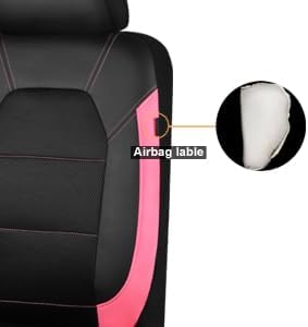 CAR PASS Leather Seat Covers, Breathable Universal Car Seat Cover Full Set for Cute Women Girly,Super 5mm Composite Sponge Inside,Airbag Compatible fits Most Auto,SUVs,Trucks,Vans(Black&Pink) - Image 8