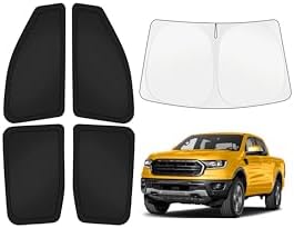 KUST Car Window Shades for Ford Ranger 2019-2025 2026 4-Door Windshield Sun Shade Side Window Cover UV Block Privacy Protection Ranger Accessories for Camping Blackout Rear Back Full Set 5PCS by KUST
