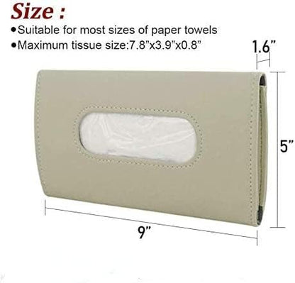 Car Tissue Holder for Sun Visor, PU Leather Napkin Case Box Beige | Car napkin box mounts on visor/back seat in seconds, quick reload, handy for drivers and passengers, fits cars, trucks & SUVs - Image 3