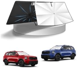 KUST Windshield Sun Shade Umbrella for 【2020-2026 Kia Telluride】 | Custom Fit Titanium Silver Windshield Sunshade | Foldable Sunshade with Bendable Handle | Blocks Heat & UV Rays by KUST