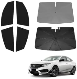 KUST Windshield Sun Shade Umbrella for Honda Civic 2016 2017 2018 2019 2020 2021 Rear Window Shades 100% UV Protection and Blackout Privacy 5PCS Car Window Covers Accessories by KUST