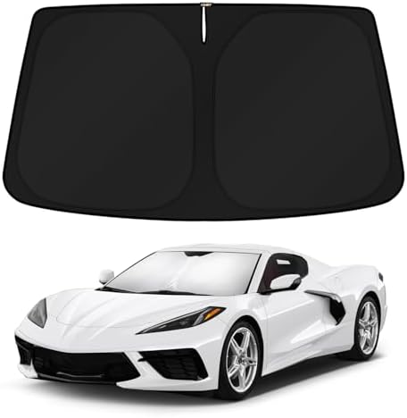 KUST Windshield Sun Shade for Chevrolet Chevy Corvette C8 2020-2022 2023 2024 2025 2026 Window Accessories Shade Sun Visor Cover Foldable Block UV Rays by KUST