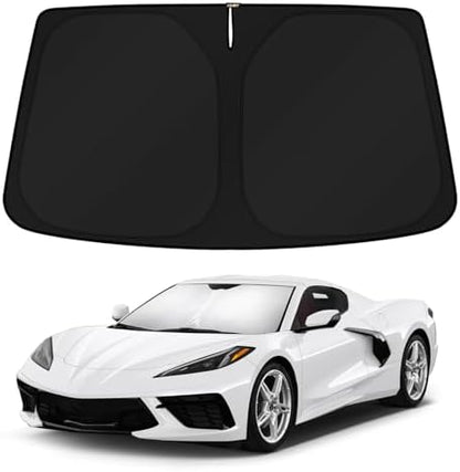 KUST Windshield Sun Shade for Chevrolet Chevy Corvette C8 2020-2022 2023 2024 2025 2026 Window Accessories Shade Sun Visor Cover Foldable Block UV Rays by KUST