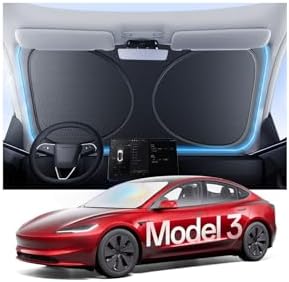 Windshield Sun Shade for Tesla Model 3 2016-2026 (Highland), 100% UV Block & Heat Insulation, Custom Fit Sunshade, Foldable Car Sunshade with Storage Bag, Protect Interior Accessories by Amadaw