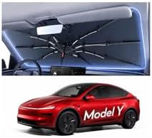 Car Windshield Sun Shade Umbrella for Model Y 2020~2026(Ice Crystal + Fabric + Black Film), Keeps Car Cool, Foldable Sunshade with Soft Edge, Easy Storage with Bag by Amadaw