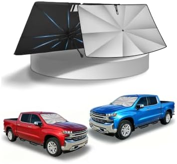 KUST Windshield Sun Shade Umbrella for 2019-2026 Chevrolet Silverado 1500/ GMC Sierra 1500 2500, 2020-2026 Silverado 2500 3500 | Ice Crystal Windshield Sunshade with Bendable Handle | Blocks UV Rays by KUST