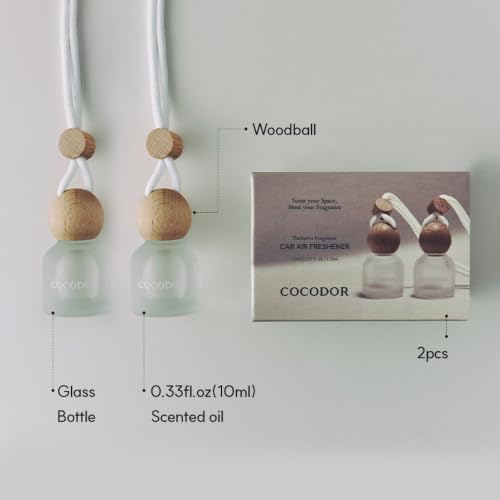 COCODOR Car Air Freshener Diffuser Set with Wooden Caps/White Jasmine /0.34 oz/2 Pack/Hanging Essential Oil Long Lasting Fragrance Pendants for Car Decor - Image 4