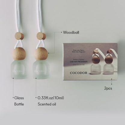 COCODOR Car Air Freshener Diffuser Set with Wooden Caps/Vanilla /0.34 oz/2 Pack/Hanging Essential Oil Long Lasting Fragrance Pendants for Car Decor - Image 4