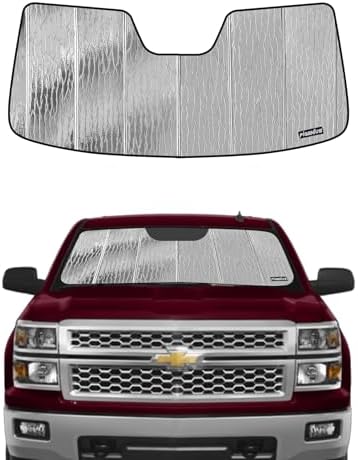 Pigenius Windshield Sunshade for Chevy Silverado/GMC Sierra 1500 2007-2013, 2500 3500 HD 2007-2014, Reversible Silver/Black by Pigenius