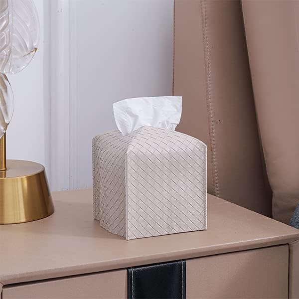 Tissue Box Cover PU Leather Tissue Holder Square Facial Tissue Case Facial Paper Organizer Dispenser for Bathroom, Vanity Countertop, Tabletop, Car, Griege (Pack of 2) - Image 2