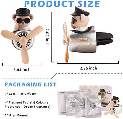 Car Air Freshener Cute Cartoon Teddy Bear Pilot Car Diffuser Rotating Propeller Automotive Air Outlet Fan Creative Car Perfume Decoration Cool Car Accessories - Image 2