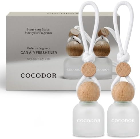 COCODOR Car Air Freshener Diffuser Set with Wooden Caps/Woody Hotel /0.34 oz/2 Pack/Hanging Essential Oil Long Lasting Fragrance Pendants for Car Decor by COCODOR