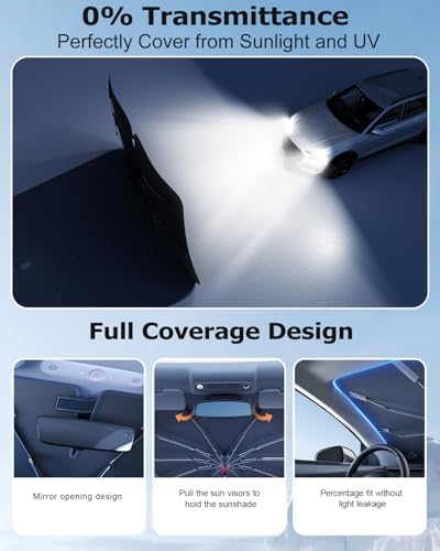 DMJN Umbrella Windshield Sun Shade for Su-baru Crosstrek (2016-2026), Car Sunshade for Front Windshield [Nano Ice-Crystal Coatings] UPF50+ Heat & UV Block, Protect Interior & Keep Cooler - Image 4