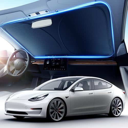 DMJN Front Windshield Sun Shade for Universal Small Size, [Nano Ice-Crystal Coatings] UPF50+ Heat & UV Block, Protect Car Interior & Keep Cool, Flodable Steel-Ring Car Cover for Summer by DMJN